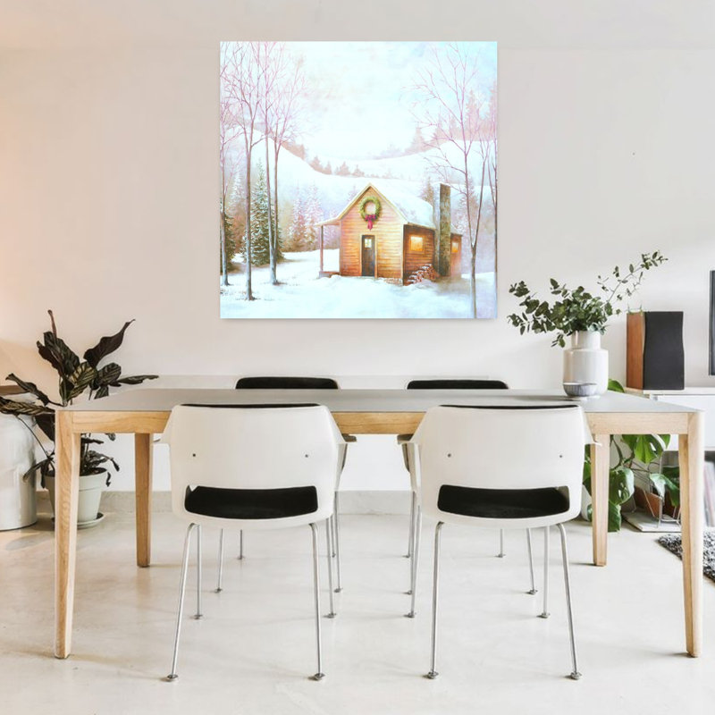 Cabane de Noël, paysage abstrait, art hivernal, H 36 po x l 36 po