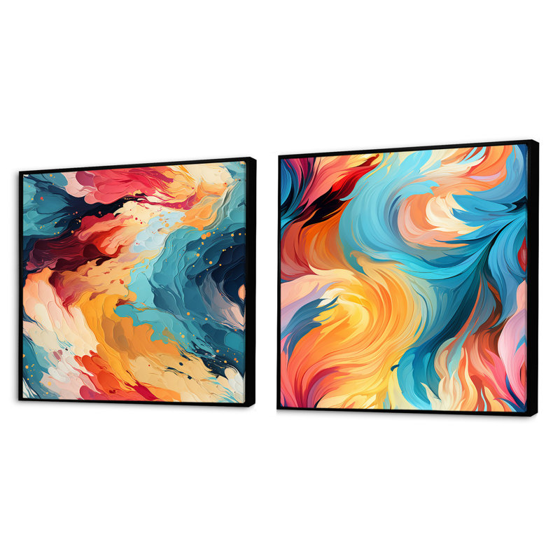 Coreyon - Ensemble de 2 collages carrés abstraits, Cadre flottant noir, H 30 po x l 61 po