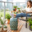 Tabouret de jardin extérieur en céramique 12,4 po x 17,9 po, bleu-1832941736