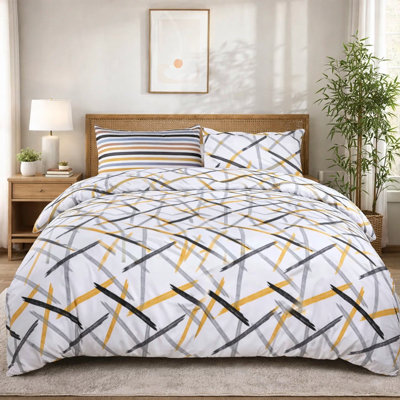 Microfiber Geometric Duvet Cover Set