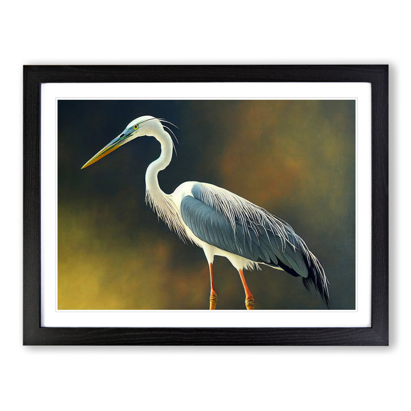 XH1022-1679X Bright Heron Bird 1 Piece Single Picture Frame Wall Art, 34cm H x 46cm W x 2cm D, Black Framed