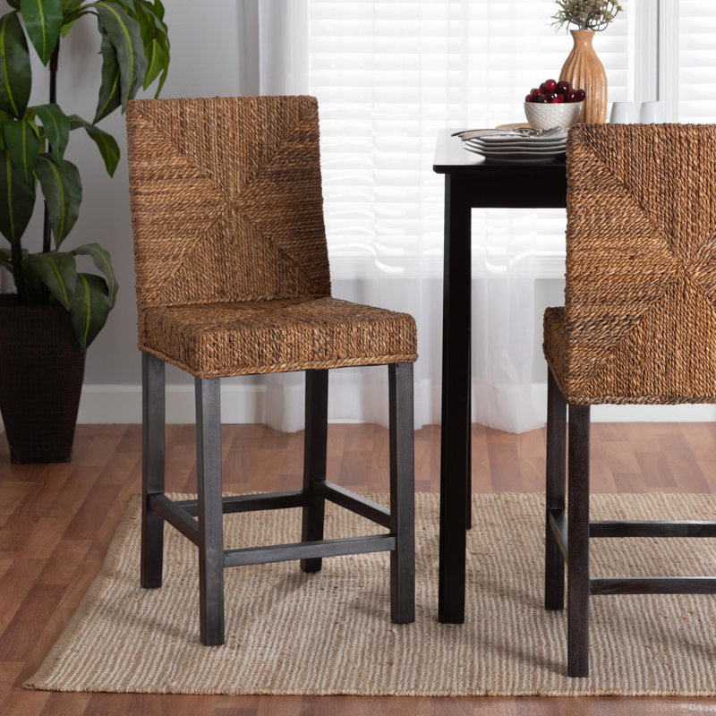 Braydyn 18.1'' Mahogany wood and Seagrass Short Stool