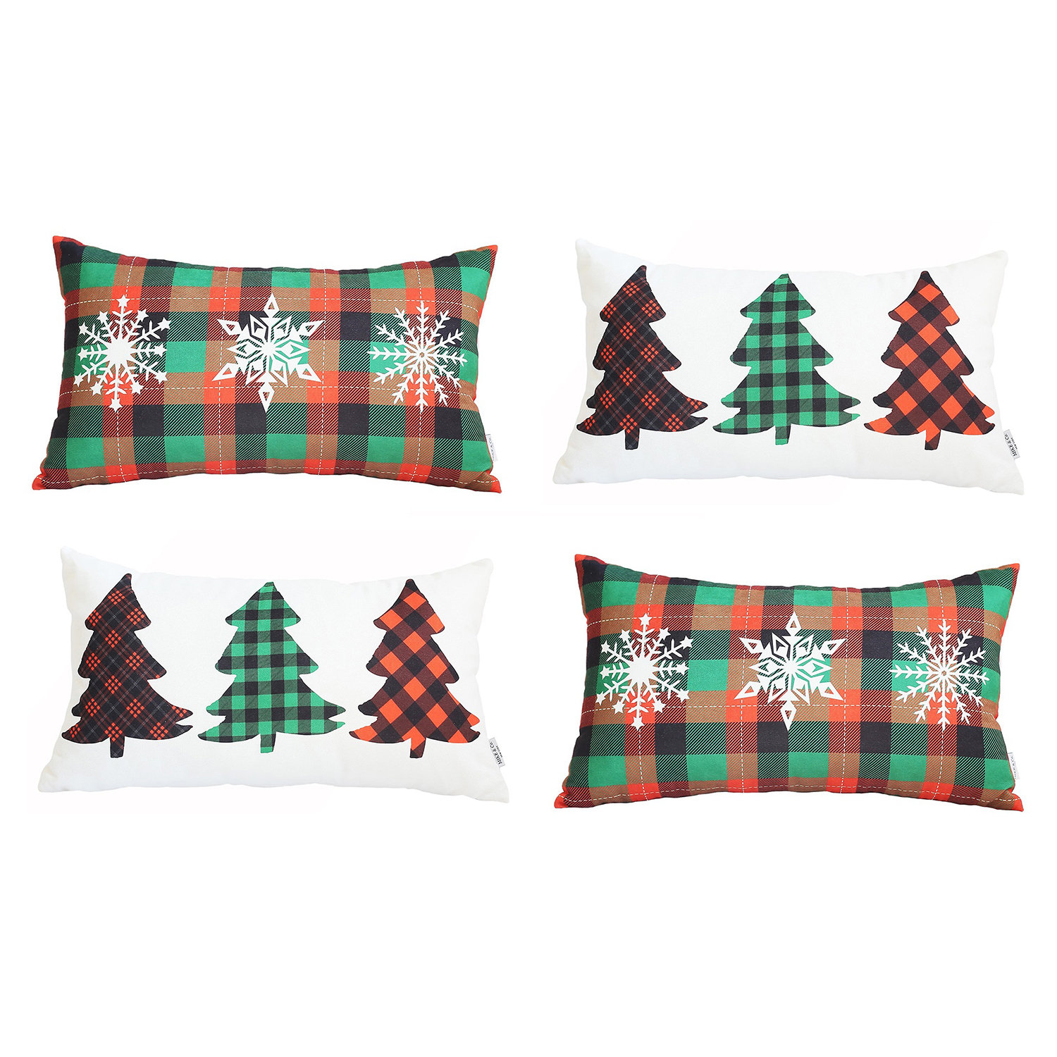 Mike&Co. New York Christmas Tree Decorative Throw Pillow Set of 4 Lumbar White & Red for Couch, Bedding - White - 12 x 20 in