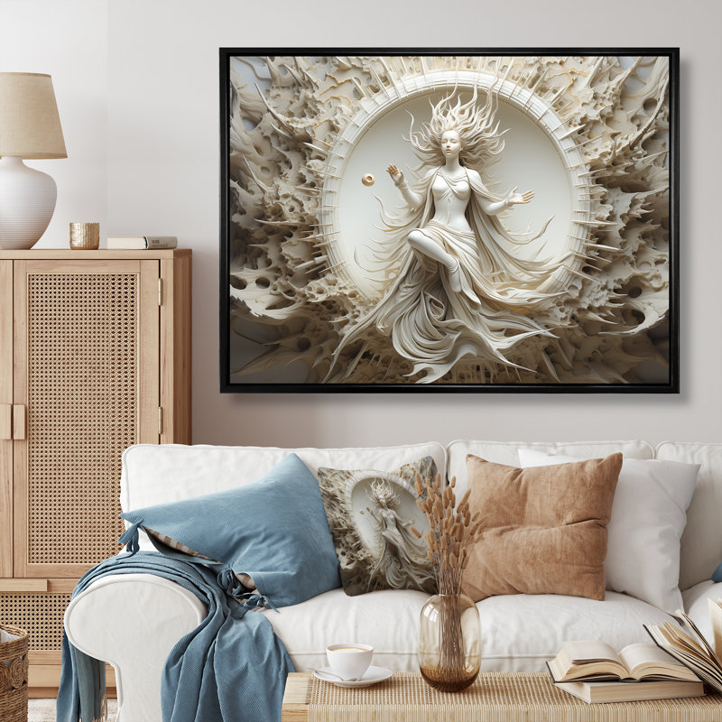 «Indian Mokshas Ethereal Eggshell I», reproduction sur toile, Cadre flottant noir, H 12 po x l 20 po x P 1 po