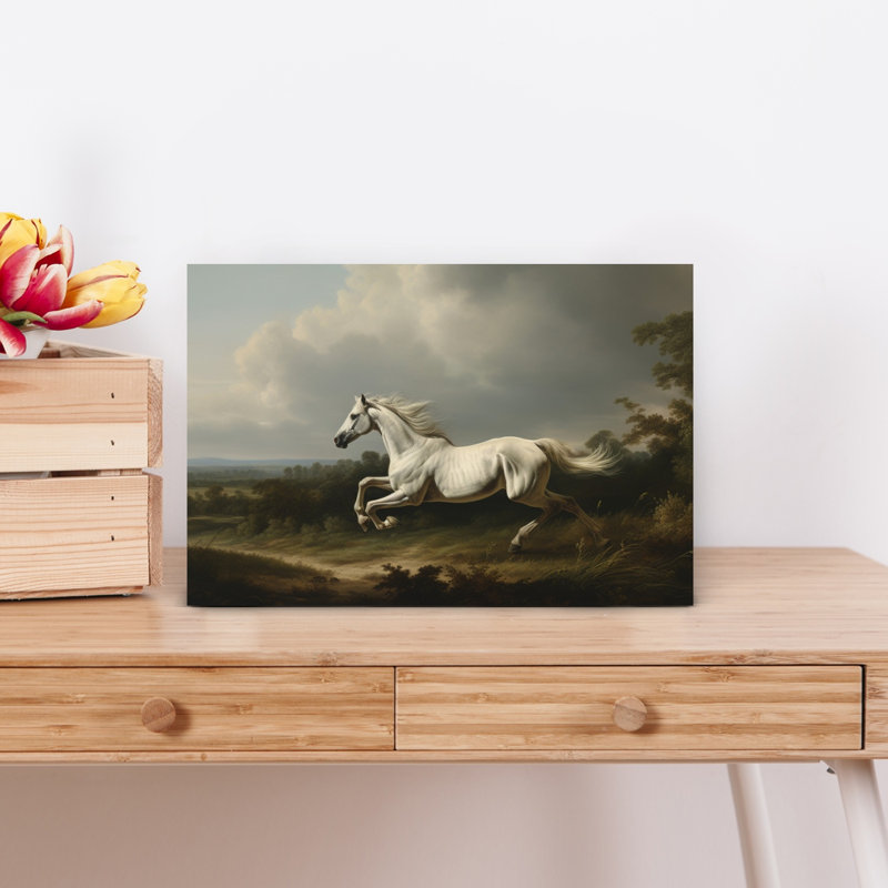 Majestic White Horse Classic Dramatic Abstract Horse Landscape Nature Wall Art Print by Mathieu - Wrapped Canvas Print