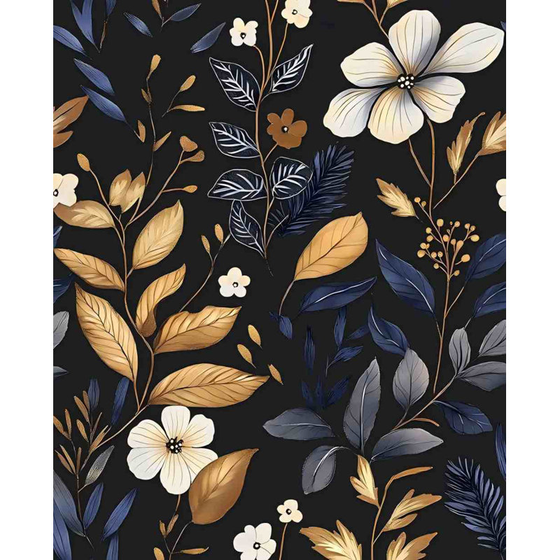 Papier peint adhésif bleu / or 17,5 po x 393 po Boho