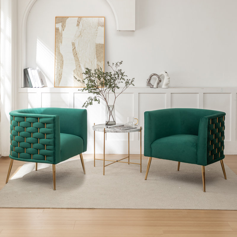 Cristen Velvet Barrel Chair, Dark Green Velvet, 2