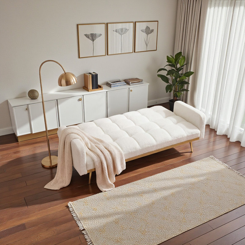 Canapé-lit ajustable en molleton l 69 po Alford, canapé multifonctionnel pour petits espaces, Beige