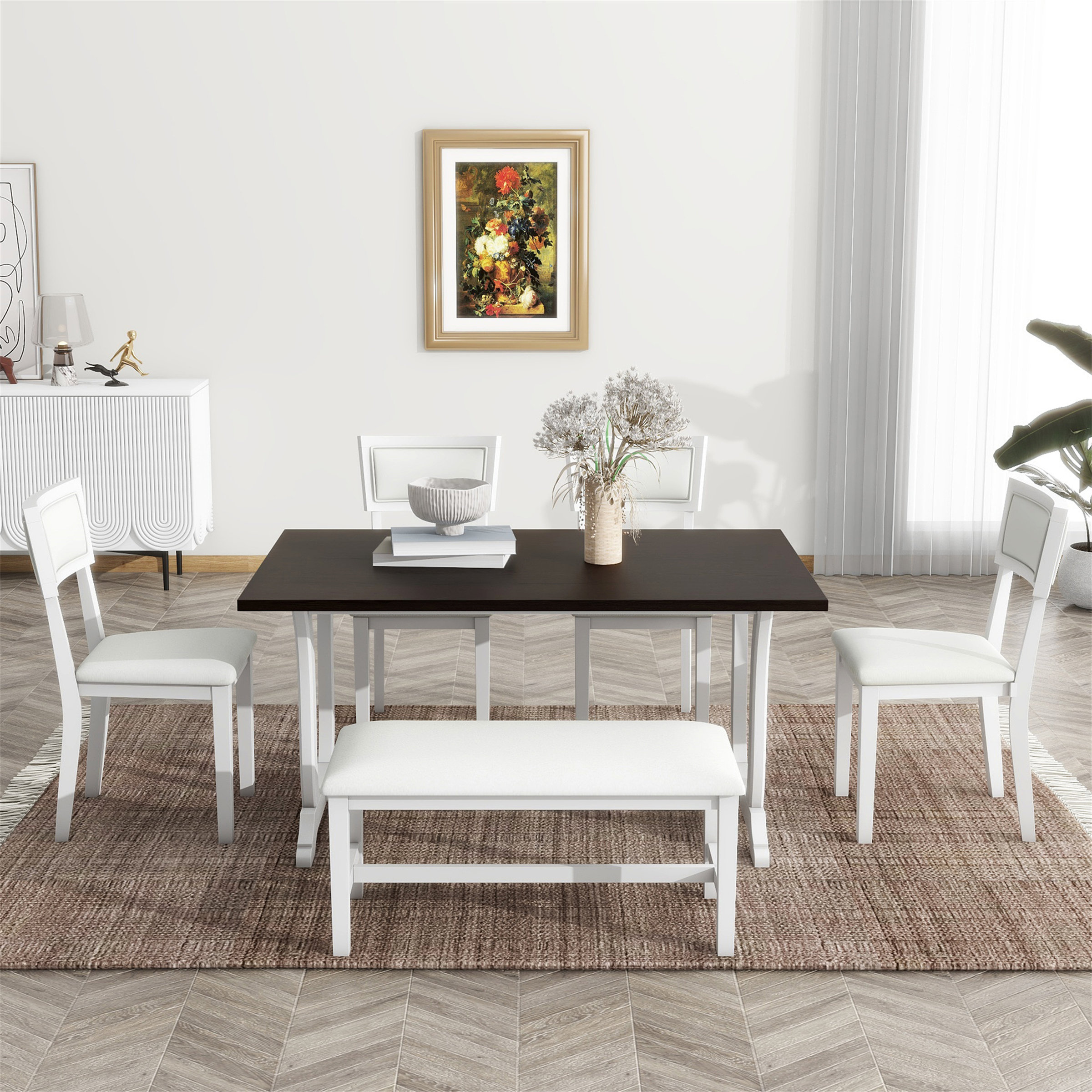 August Grove?? Farmhouse 6-Piece Trestle Dining Table Set With ...