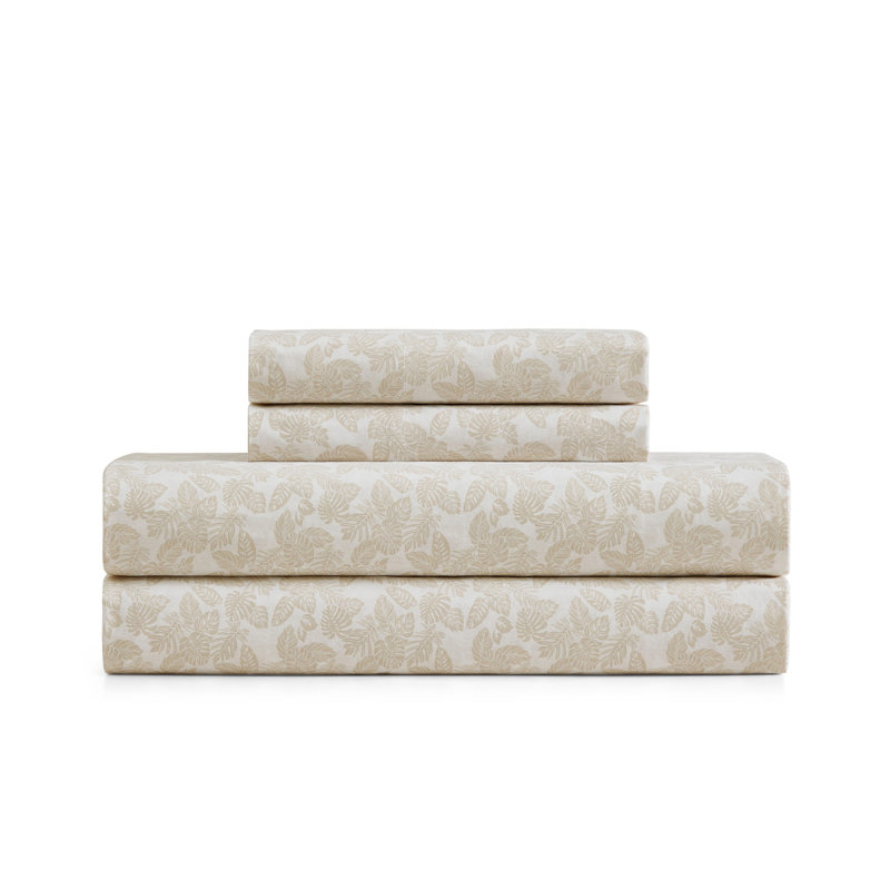 Tommy Bahama Casablanca Garden Shower Curtain, Ensemble de draps pour très grand lit avec 2 taie, Fronde voyage beige