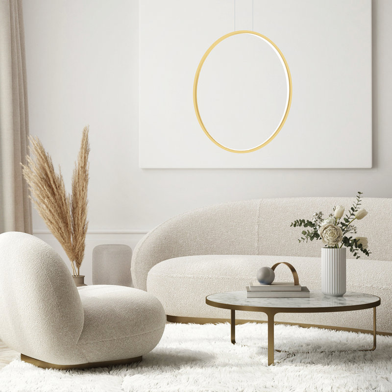 Saturno 1 - Light LED Geometric Pendant, Gold, 130cm H x 6cm W x 6cm D