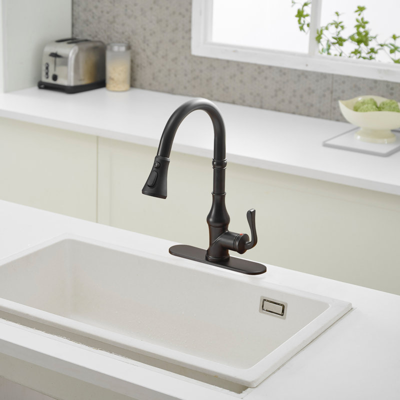 Single-Handle Pull-Down Sprayer 3 Spray High Arc Kitchen Faucet With Deck Plate, Matte Black