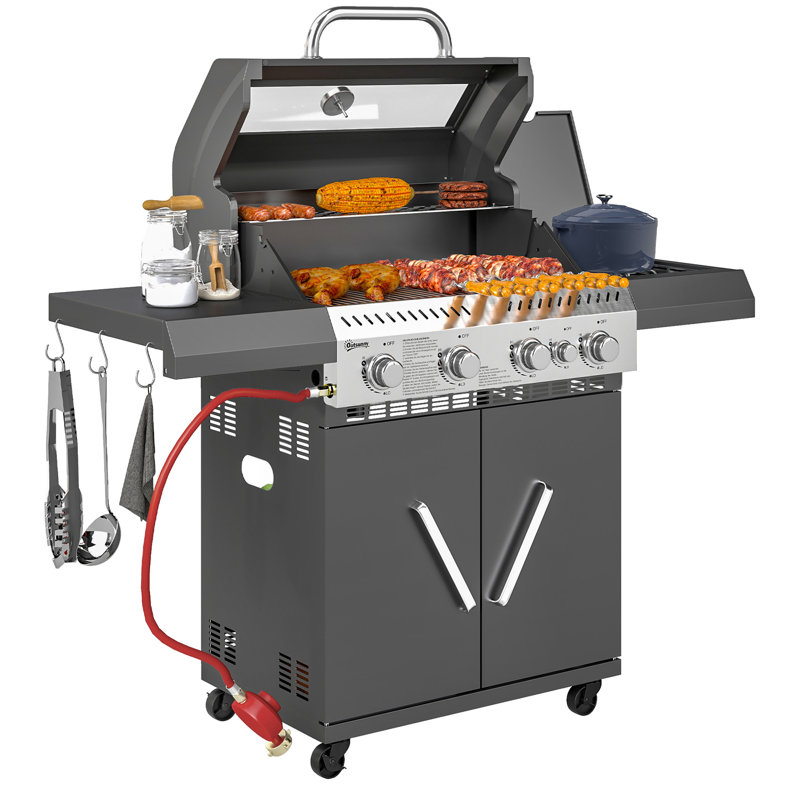 Dakota Fields 4 - Burner Freestanding Propane 6800 BTU BTU Gas Grill with Side Burner and Cabinet