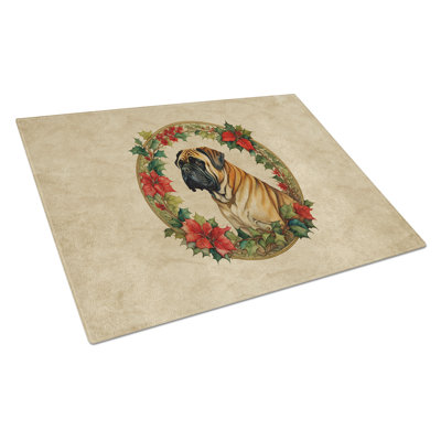 Mastiff Christmas Flowers Glass Cutting Board