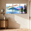 Paysage et nature, lac, forêt, ciel, oiseaux, arbres, eau, réflexion sur l'eau, ensemble de 3 impressions sur toile