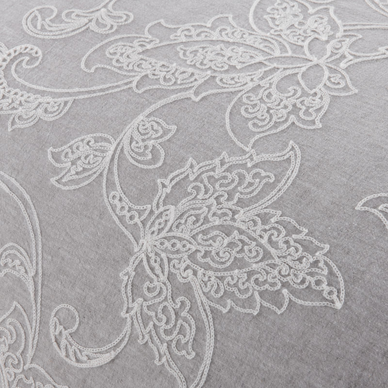 Ensemble de housse de couette en mélange de lin brodé , Housse de couette grand + 2 taies décoratives