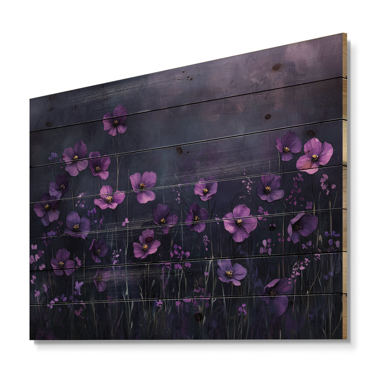 Fleur sauvage mauve à minuit II - impression sur bois de fleurs sauvages - sur bois de pin naturel