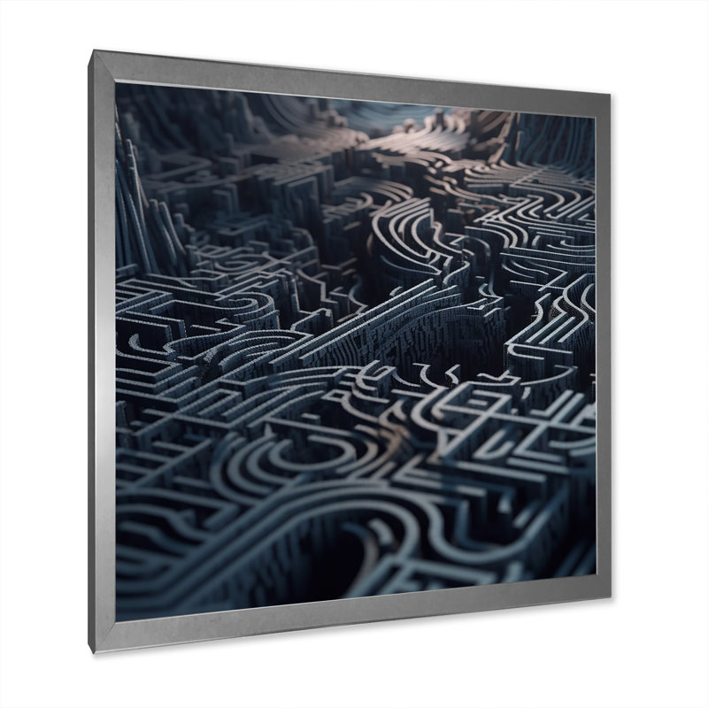 Labyrinthe bleu de l'esprit - impression, H 24 po x l 24 po x P 1 po, Cadre simple gris