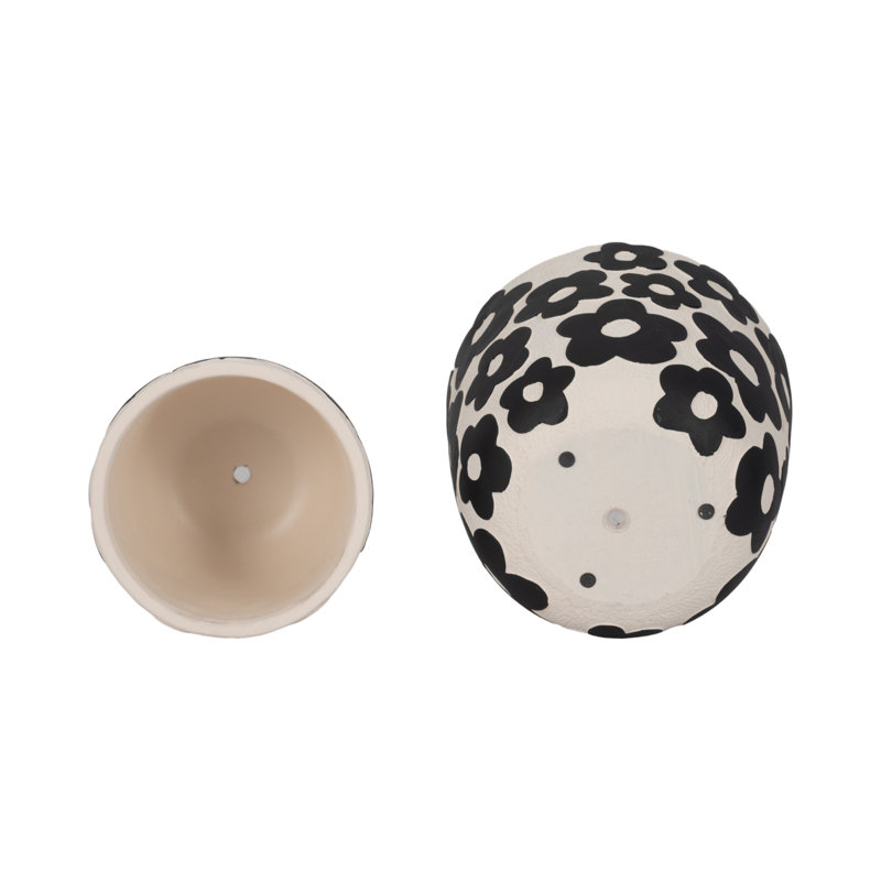 Sagebrook Home 2-Pieces Flower Power Planters, Light Green, Black/White