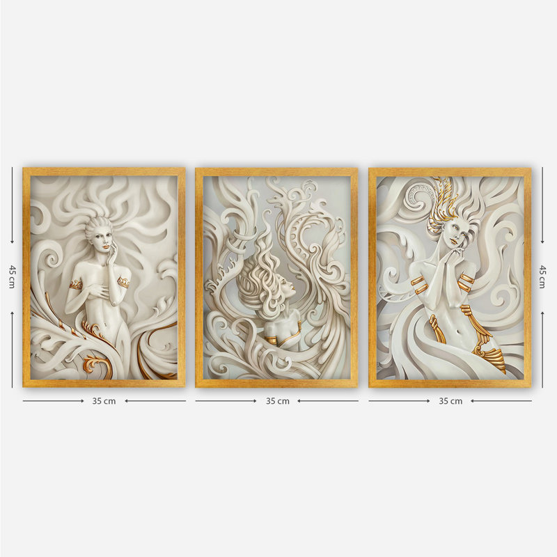 Ensemble de 3 peintures élégantes encadrées décoratives, 13,8 x 17,7 pouces chacune | 100% panneau de fibres à densité moyenne avec cadre en plastique durable, épaisseur: 0,8 pouce | Parfait pour la décoration intérieure, le salon et l'esthétique de bureau