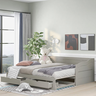 Gray Extendable Daybed With Trundle And Drawers, Fits Any Room Style For Living Or Guest Bedroom, Reliable