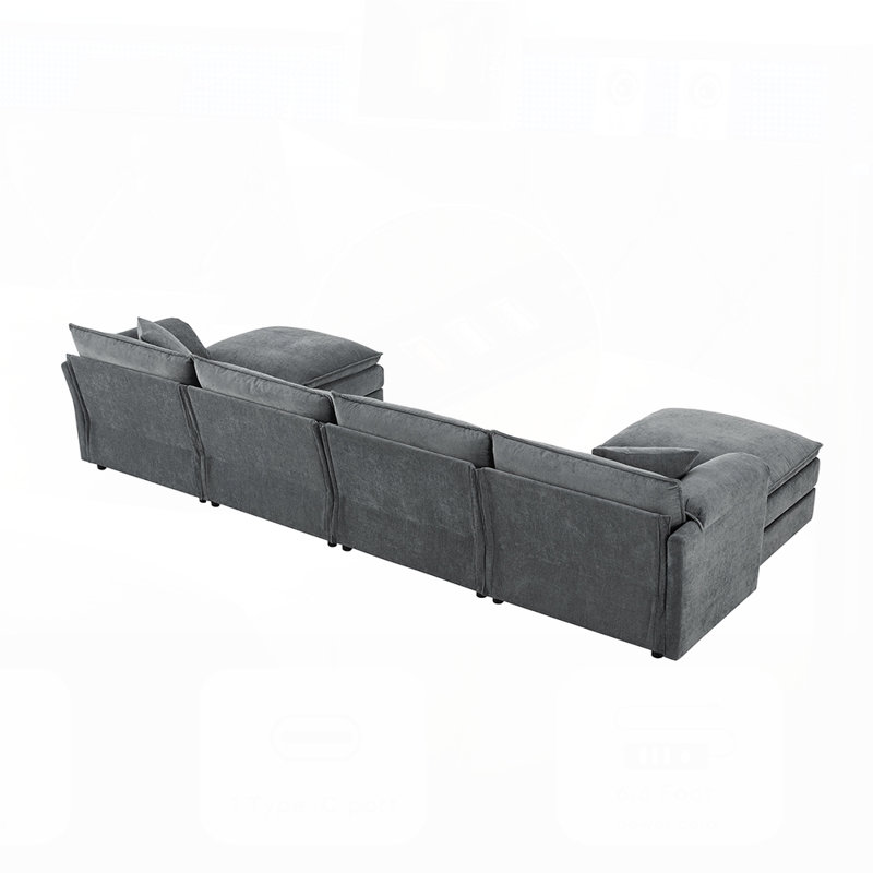 Canapé modulaire en forme de U de 136 pouces en chenille avec sièges profonds, coussins doubles et repose-pieds mobiles pour plus de confort