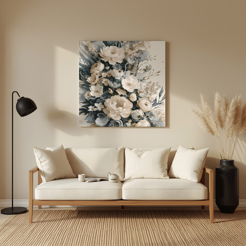 Aquarelle, art floral 5 gris, H 12 po x l 12 po