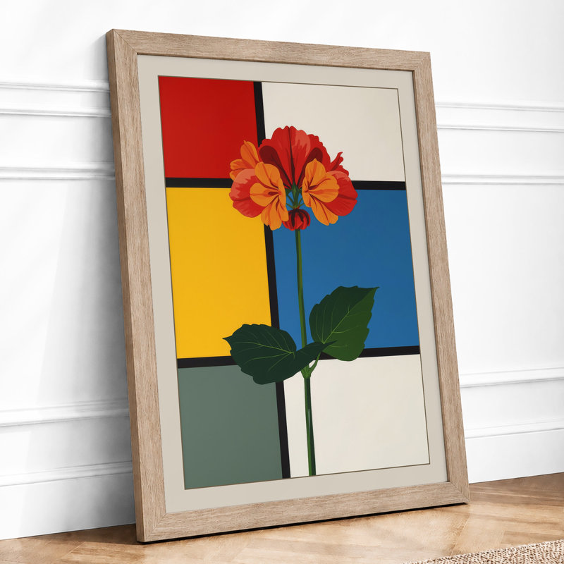 Flower in Geometry Geometric - Framed Print, A1 - 84.1 x 59.4 cm, Oak