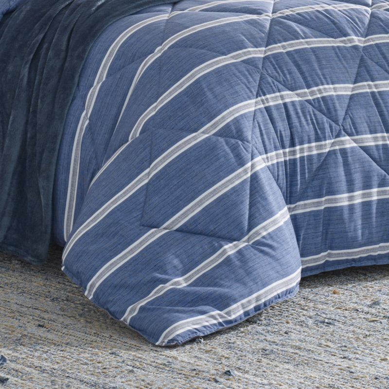 Ensemble d'édredon réversible bleu Nautica Keller, Édredon pour lit simple + 1 taie décorative stan