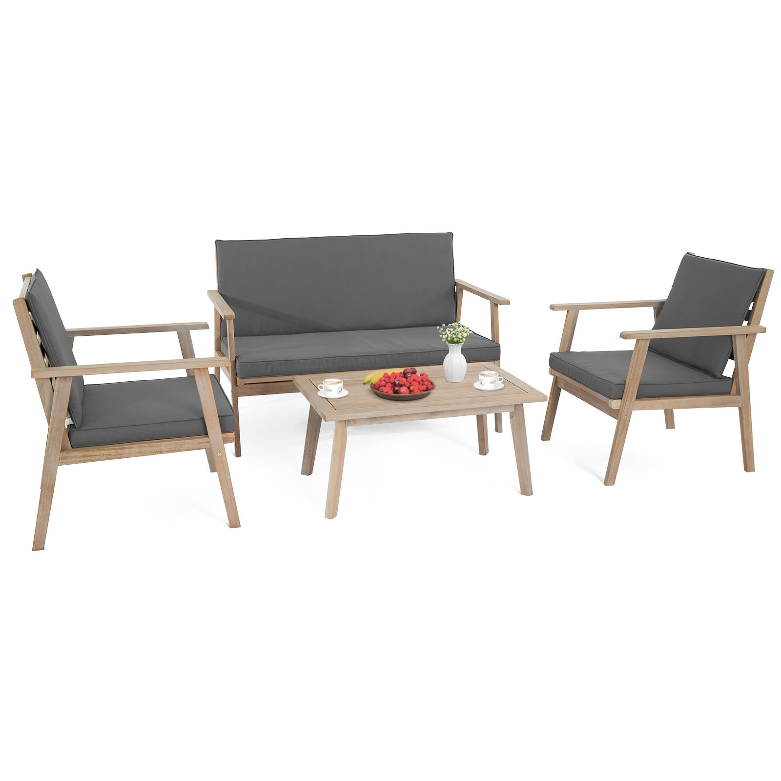 Ebern Designs 4 Piece Outdoor Seating Group Solid Wood Conversation Set