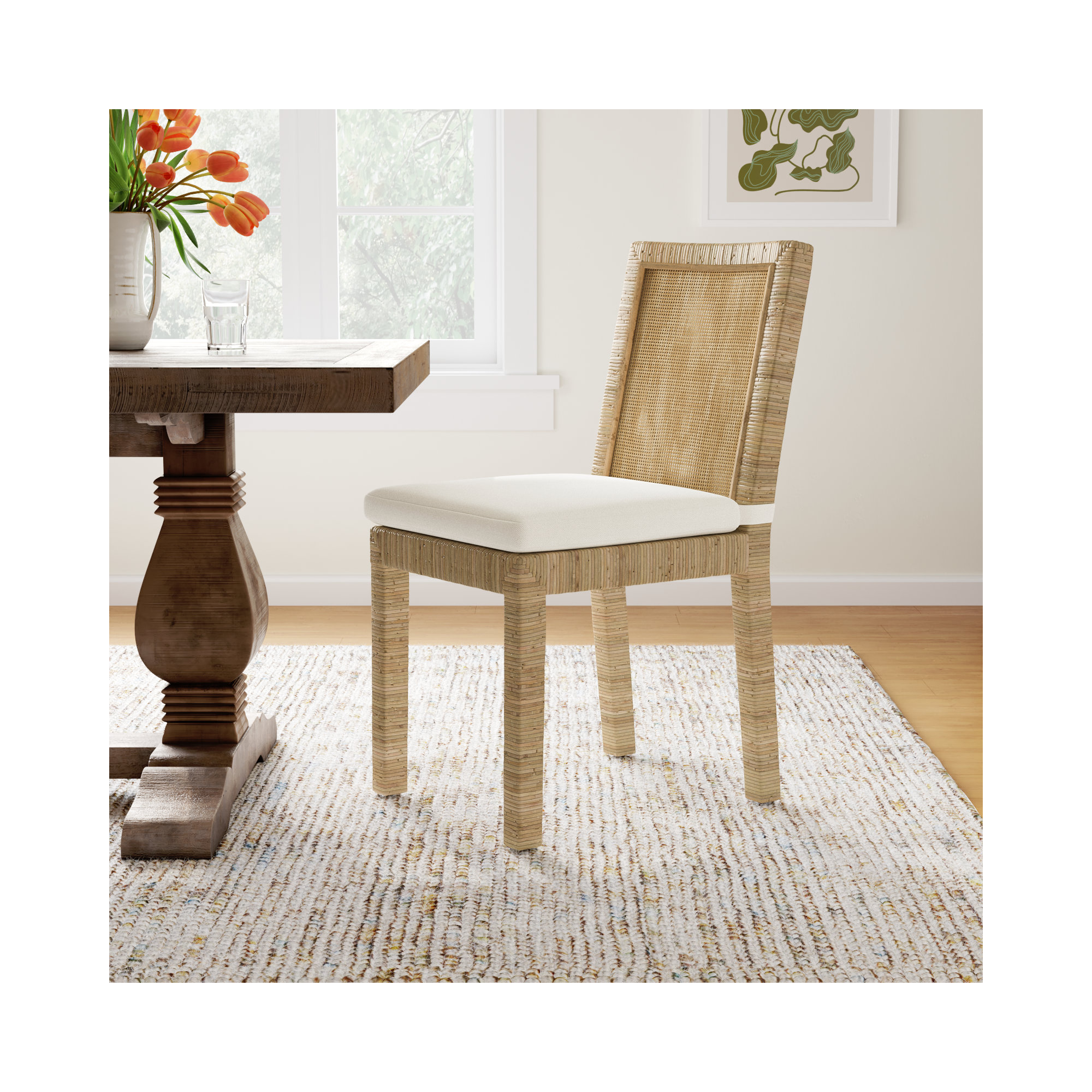 Elaina Woven Side Chair, Gray, White