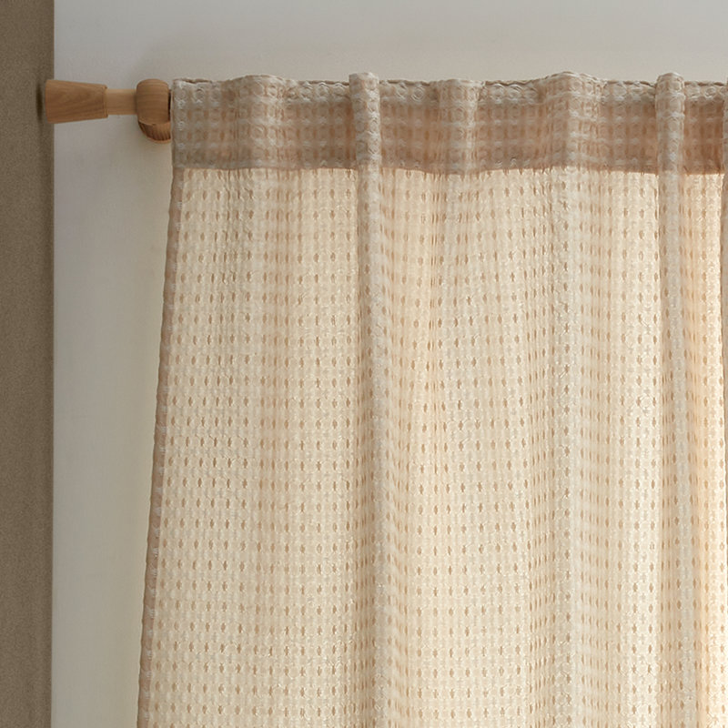 Muscat Waffle Slot Top Voile Curtain Panel Panel, Beige, 139.7cm Width x 229cm Drop