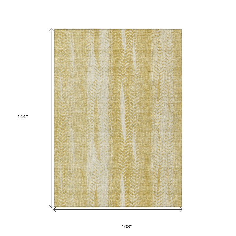 Tapis intérieur lavable 9 pi x 12 pi doré et ivoire à feuilles botaniques