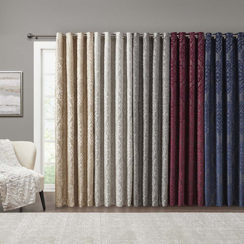 Knitted Jacquard Damask Total Blackout Grommet Top Curtain Panel(Only 1 Pc Panel), Navy, 50" W x 108" L