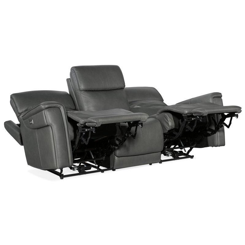 MS 89.5" Genuine Leather Pillow Top Arm Reclining Sofa, Gray Genuine Leather