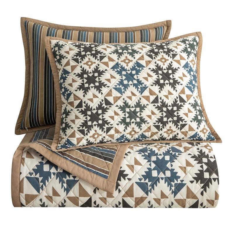 Full Black Reversible Geometric Patchwork Quilt Set