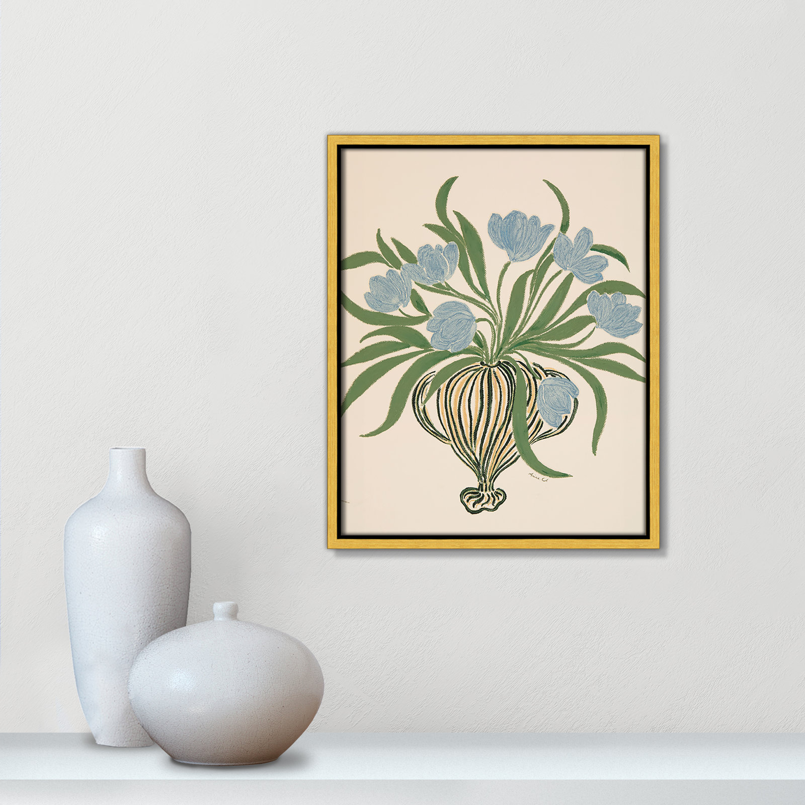 La Poire Blue Tulips Print by Camilla Bergqvist, 15.5" H x 12.5" W, Gold