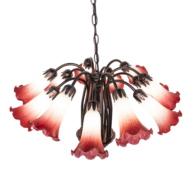 Tiffany 12 - Light Chandelier, Pink/White
