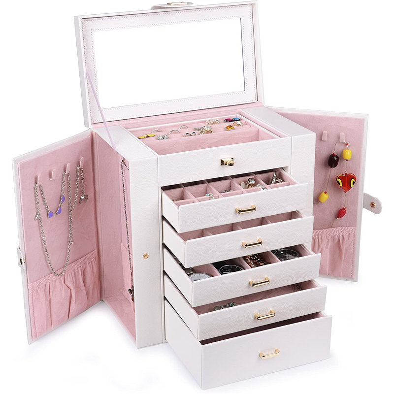 Modern 5-Drawer Faux Leather Jewelry Box