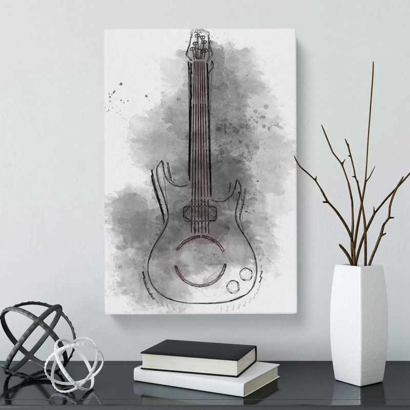 Neon Electric Guitar In Abstract - Wrapped Canvas, 60cm H x 40cm W x 3cm D