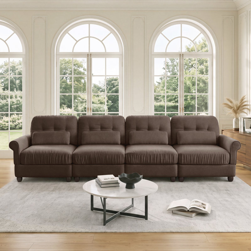 Canapé modulaire 4 places avec coussins, Brown Chenille