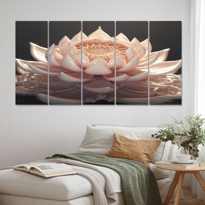 Fleur de lotus rose clair en fleurs tendres - impression d'art mural lotus - 5 panneaux égaux