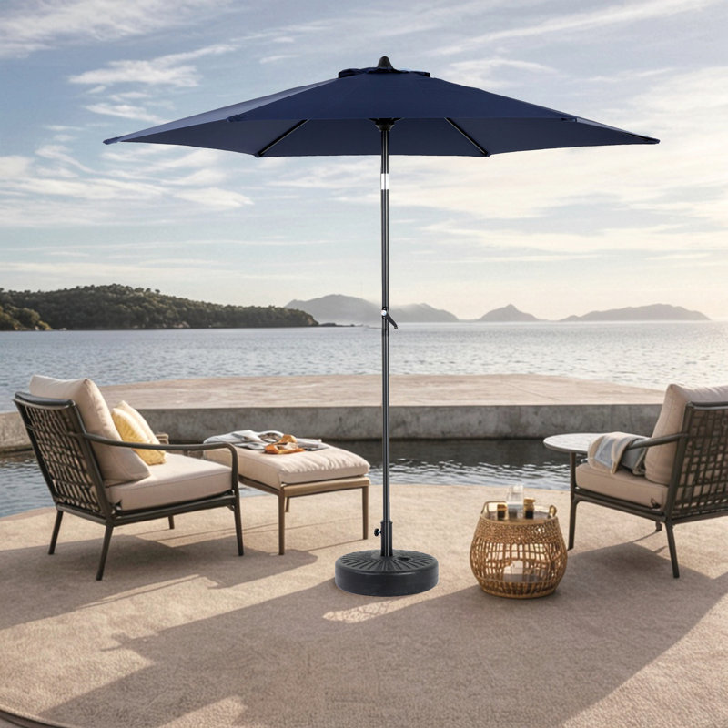 Parasol de patio extérieur 9 pi avec parasol inclinable et manivelle, parasol de marché 6 baleines robustes, terrasse, cour, piscine (base non incluse)