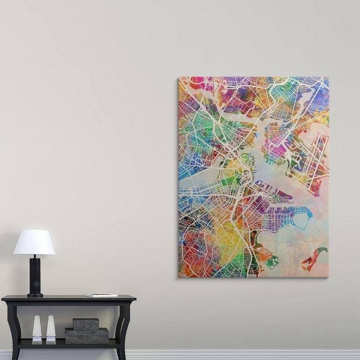 «Boston Massachusetts Street Map» par Francy, impression, H 48 po x l 36 po x P 1,5 po, Toile