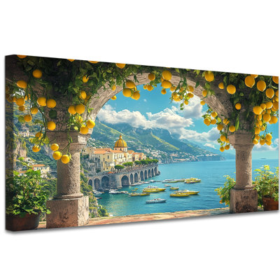  Lemon Canvas Wall Art, Mediterranean Italian Kitchen Wall Decor, Fruit Wall Art Pictures for Kitchen, Lemon Art Wall Decor Poster Prints for Wall Artwork Framed Ready to Hang 30" × 60"