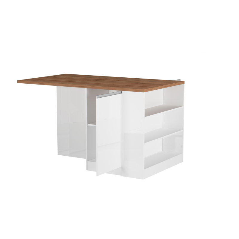 Naadirah 160 cm W Kitchen Island with, Glossy White/Oak