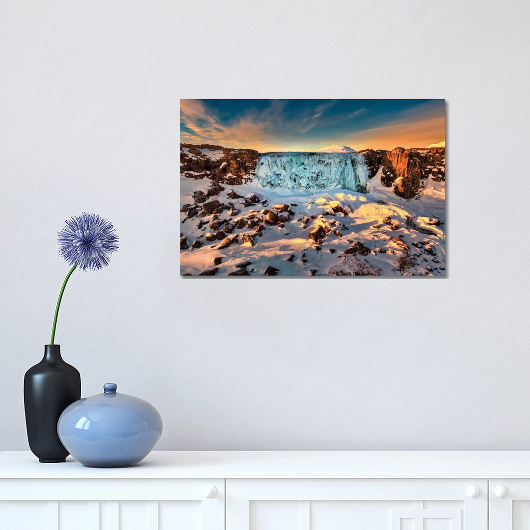 Frozen Oxararfoss Waterfall, Thingvellir National Park, Iceland by Panoramic Images - Wrapped Canvas Gallery-Wrapped Canvas GiclÃ©e