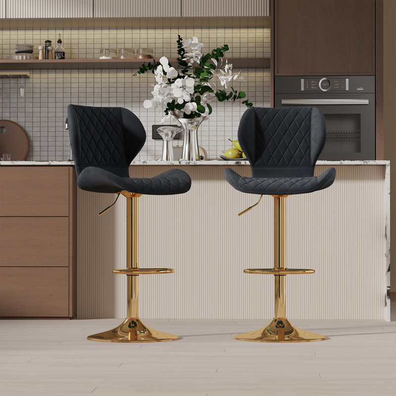 Tierone Upholstered Swivel Adjustable Height Counter Stool with Metal Frame, Modern Velvet Counter Stool, Black, Gold