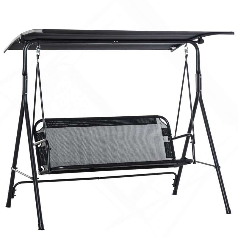 Balancelle de patio avec auvent, siège pour 2 adultes avec banc inclinable réglable, accoudoirs, structure en A, filet respirant pour la cour, jardin, noir