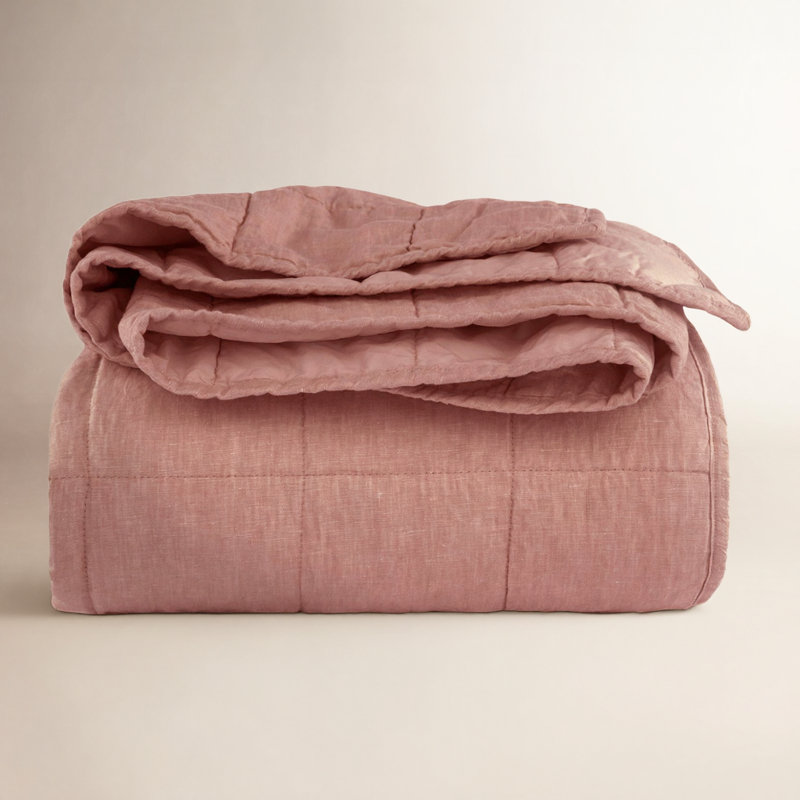 French Linen Box Stitch Quilt, Twin Quilt, Clay